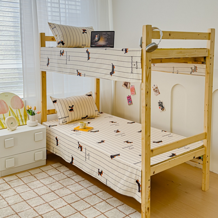 91家纺网 家纺一手货源 找家纺 金丝鸟 2024新款学生款A类全棉老粗布床单 条纹狗