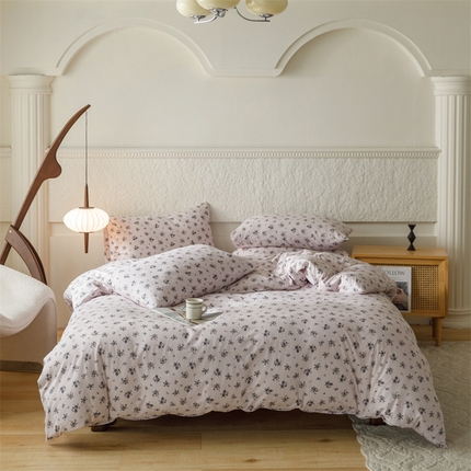 91家纺网 家纺一手货源 找家纺 瑞米家居 2024新款A类全棉针织棉四件套 漫舞花丛-灰