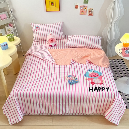 91家纺网 家纺一手货源 找家纺 雅居纺家纺 2024新款全棉绣花夏被可配同款老粗布四件套 夏被-小海狸粉