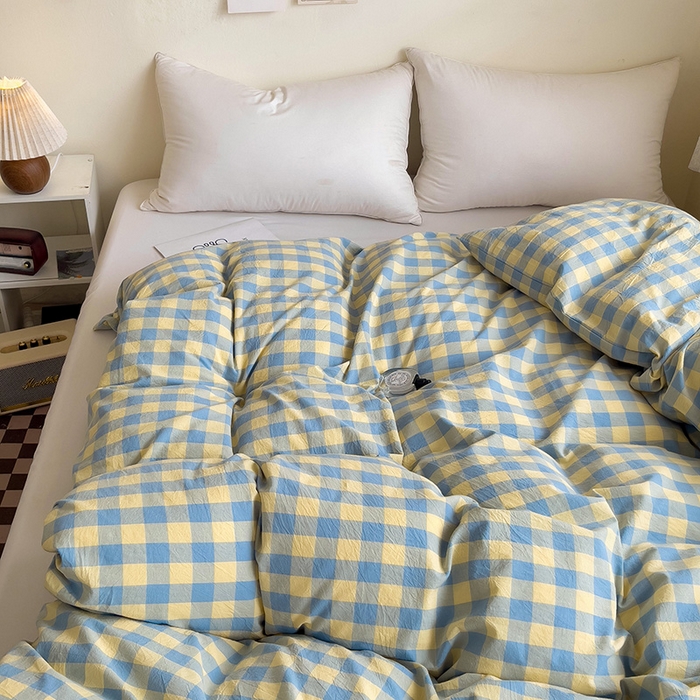 91家纺网 家纺一手货源 找家纺 大柏树 2025新款A类色织全棉水洗棉单品系列-单被套 蓝黄三分格