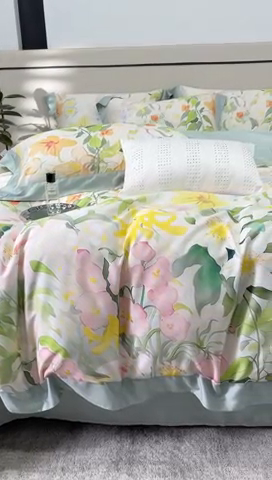 91家纺网 家纺一手货源 找家纺 榻尚家居 2024新款天丝棉数码印花四件套 如画绿