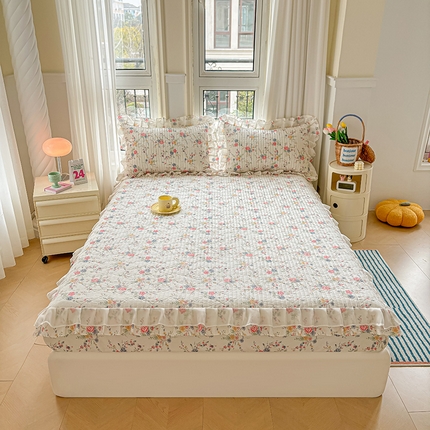 91家纺网 家纺一手货源 找家纺 （总）宜凡 2024新款全棉床笠双层花边三件套