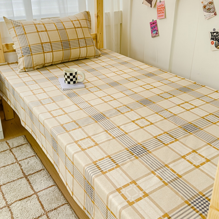 91家纺网 家纺一手货源 找家纺 金丝鸟 2024新款学生款A类全棉老粗布床单 咖小格