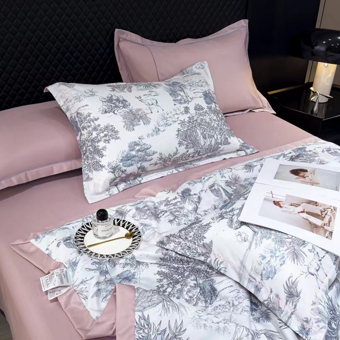 91家纺网 家纺一手货源 找家纺 丽卡家纺  2024新款夏被四件套 紫荆花园