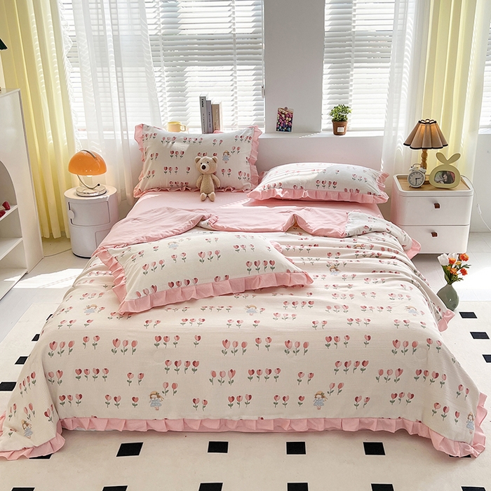 91家纺网 家纺一手货源 找家纺 富之航 2024新款时尚舒适泡泡棉夏被四件套伊梦