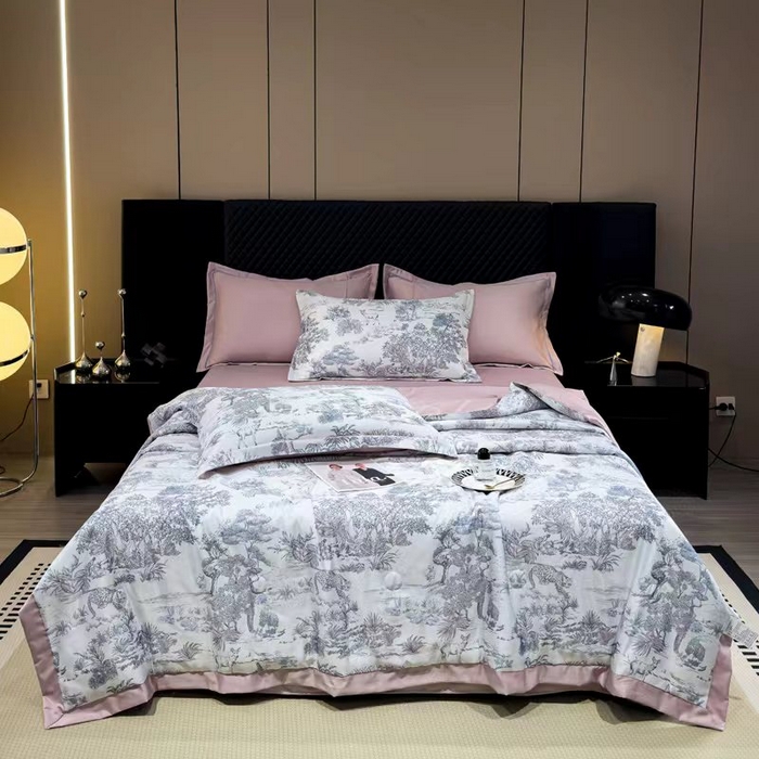 91家纺网 家纺一手货源 找家纺 丽卡家纺  2024新款夏被四件套 紫荆花园