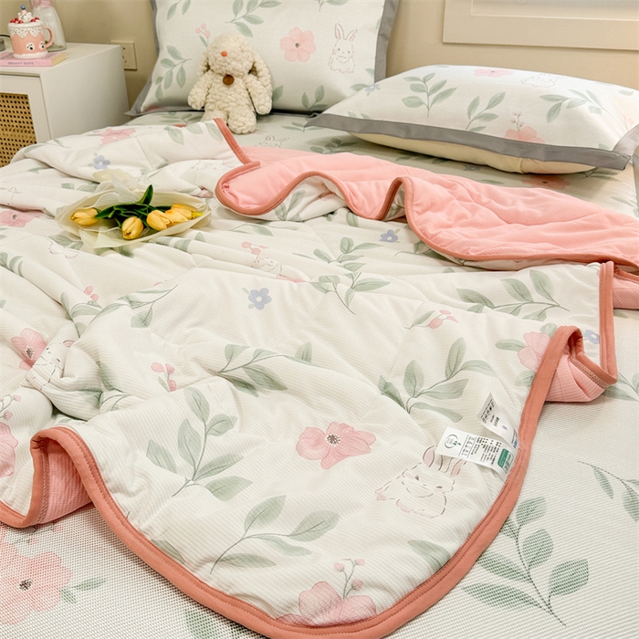 91家纺网 家纺一手货源 找家纺 沐慕 2024新款小清新华夫格印花冰藤夏被四件套 华夫格-莫妮卡