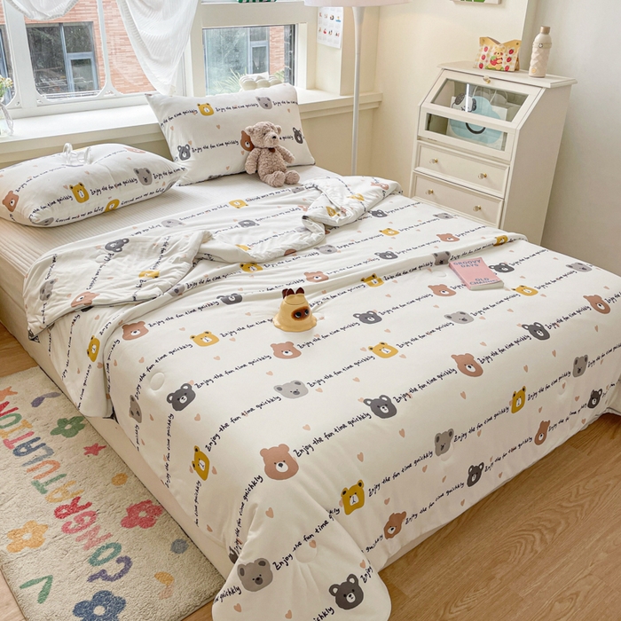 91家纺网 家纺一手货源 找家纺 沐慕 2024新款小清新加厚亲肤针织棉夏被 萌萌熊