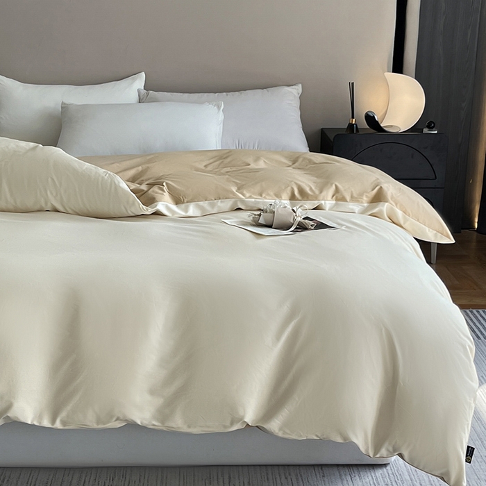 91家纺网 家纺一手货源 找家纺 澳梵2024新款60s全棉纯色单品被套 奶昔白-奇遇金