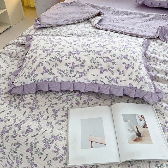 91家纺网 家纺一手货源 找家纺 富之航 2024新款时尚舒适泡泡棉夏被四件套紫苏