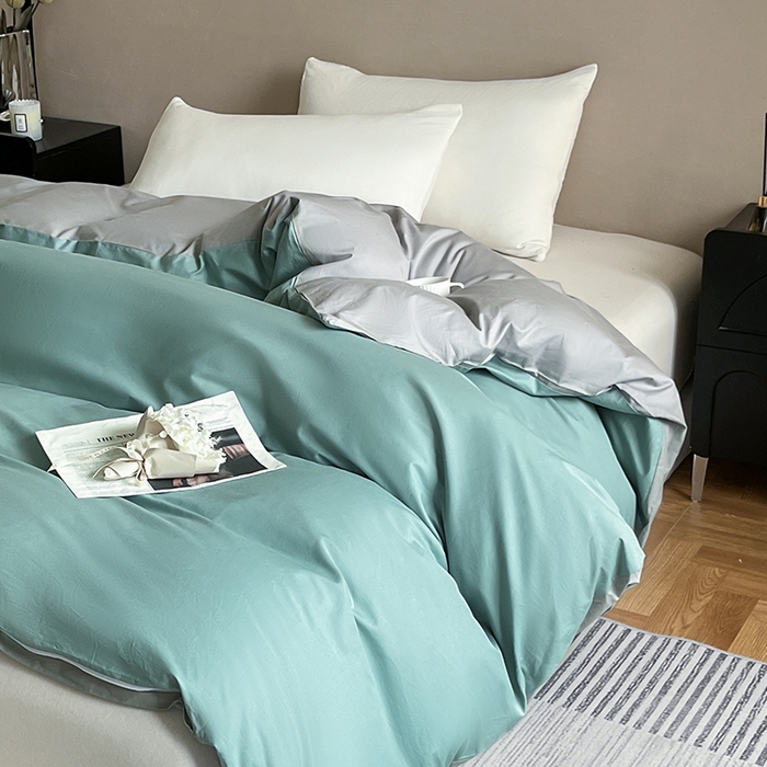 91家纺网 家纺一手货源 找家纺 澳梵2024新款60s全棉纯色单品被套 烟波绿-椰子灰