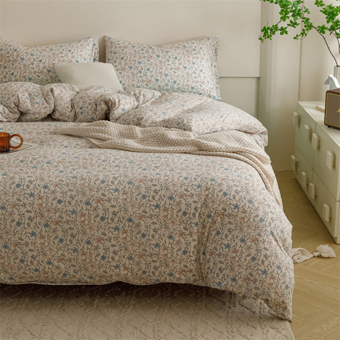 91家纺网 家纺一手货源 找家纺 瑞米家居 2024新款A类全棉针织棉四件套 百合花香