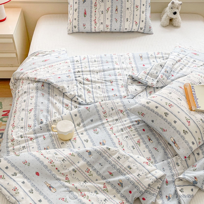 91家纺网 家纺一手货源 找家纺 沐慕 2024新款小清新加厚亲肤针织棉夏被 盛夏