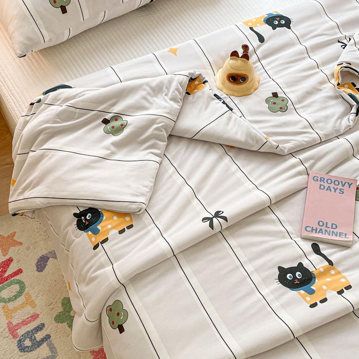 91家纺网 家纺一手货源 找家纺 沐慕 2024新款小清新加厚亲肤针织棉夏被 喵喵屋