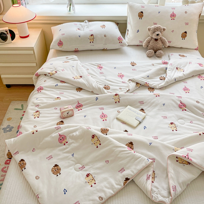 91家纺网 家纺一手货源 找家纺 沐慕 2024新款小清新加厚亲肤针织棉夏被 甜甜圈