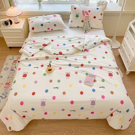 沐慕 2024新款小清新加厚亲肤针织棉夏被 彩色小波点