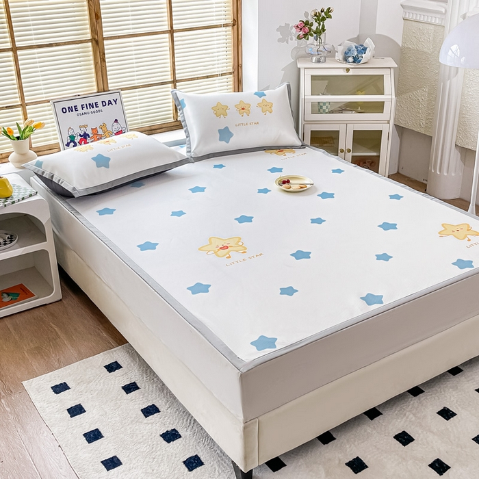 91家纺网 家纺一手货源 找家纺 栩裕纺织 2025款数码印花1200D碳光牛奶冰丝凉席 晚安啦