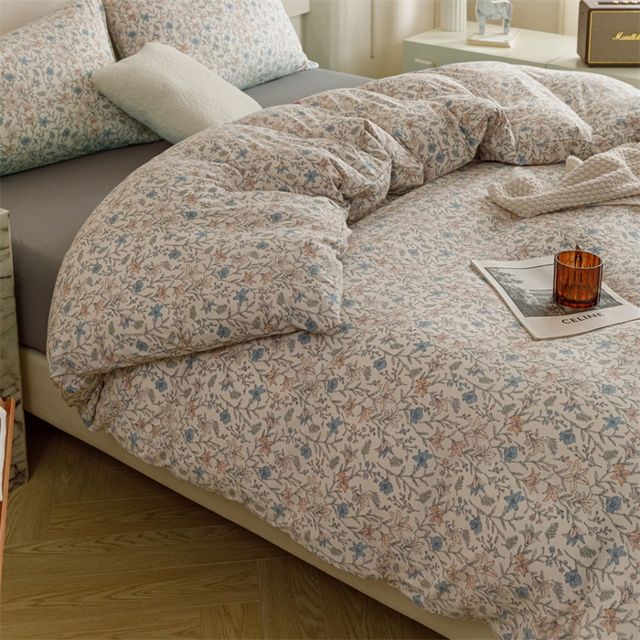 91家纺网 家纺一手货源 找家纺 瑞米家居 2024新款A类全棉针织棉四件套 百合花香