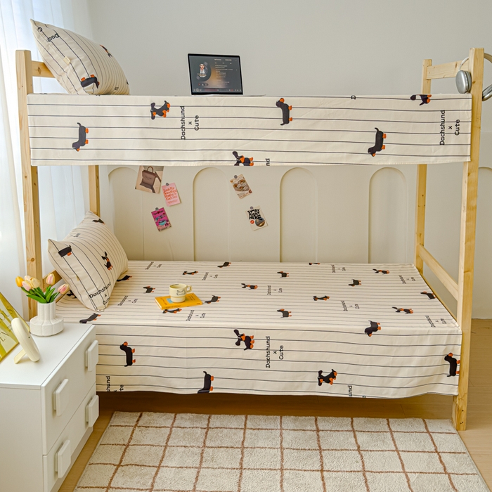 91家纺网 家纺一手货源 找家纺 金丝鸟 2024新款学生款A类全棉老粗布床单 条纹狗