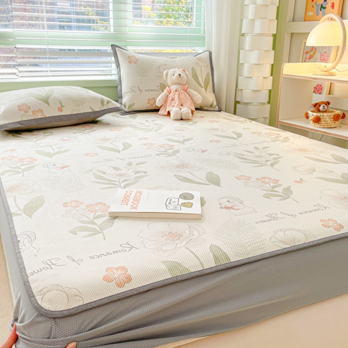 91家纺网 家纺一手货源 找家纺 沐慕 2024新款小清新印花冰藤床笠系列 床笠-森系小兔