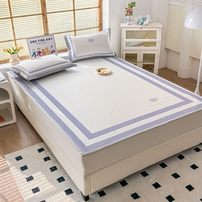 91家纺网 家纺一手货源 找家纺 栩裕纺织 2025款数码印花1200D碳光牛奶冰丝凉席 春晓-紫