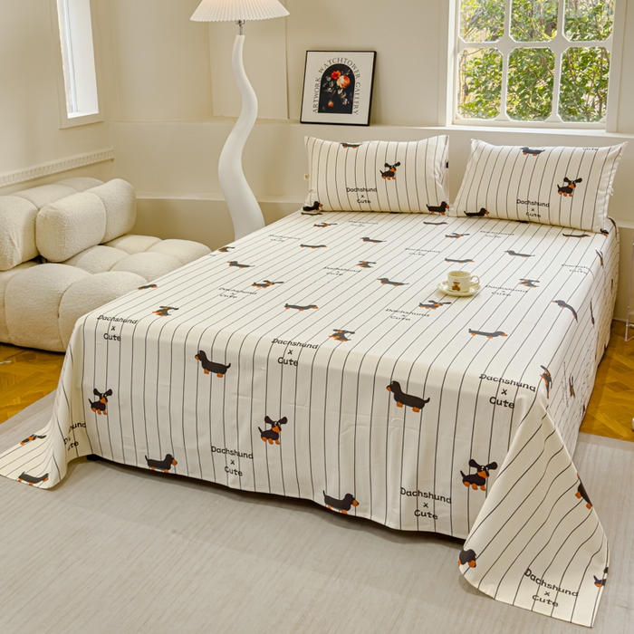 91家纺网 家纺一手货源 找家纺 金丝鸟 2024新款成人款A类全棉老粗布床单 条纹狗