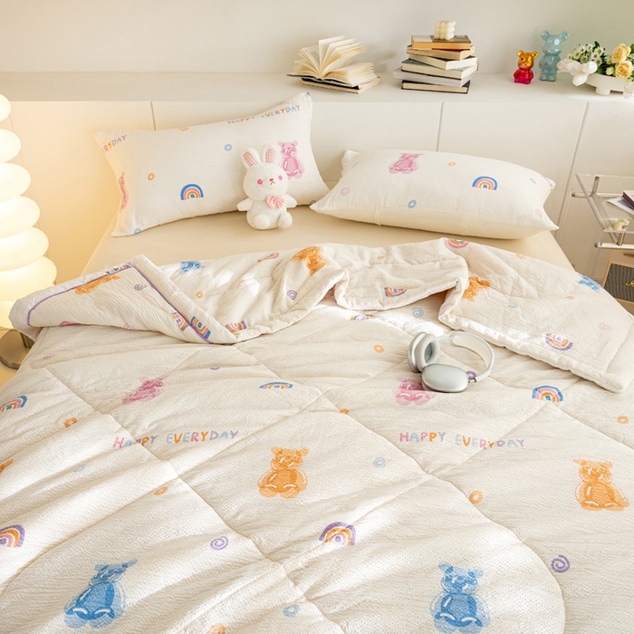 91家纺网 家纺一手货源 找家纺 壹张床 2025新款提花泡泡棉夏被夏凉被空调被 果冻熊-紫