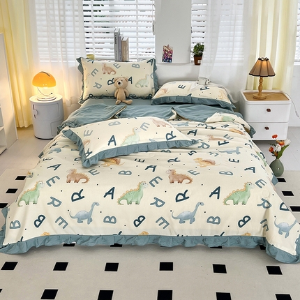 富之航 2024新款时尚舒适泡泡棉夏被四件套侏罗纪