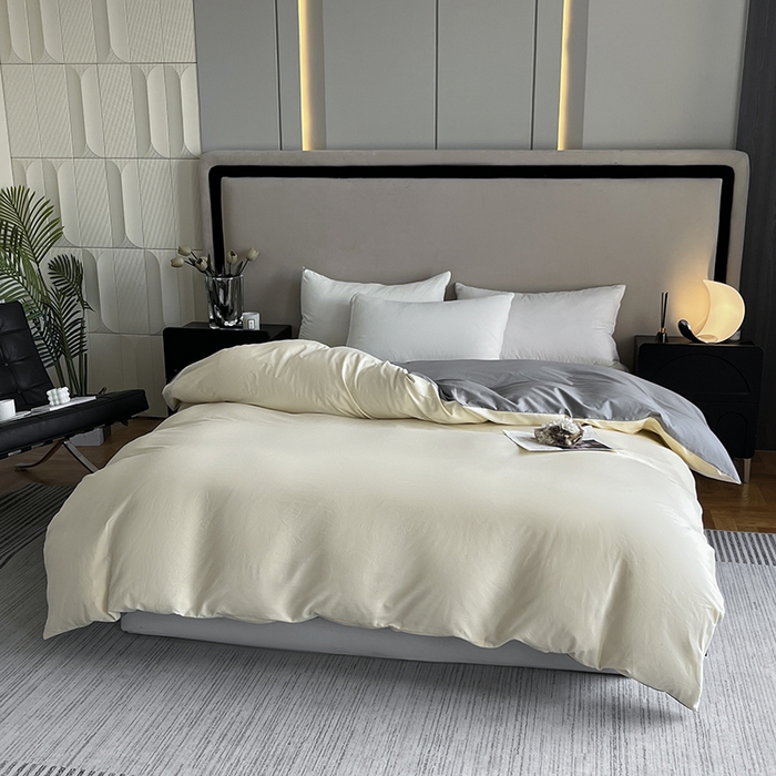 91家纺网 家纺一手货源 找家纺 澳梵2024新款60s全棉纯色单品被套 奶昔白-椰子灰