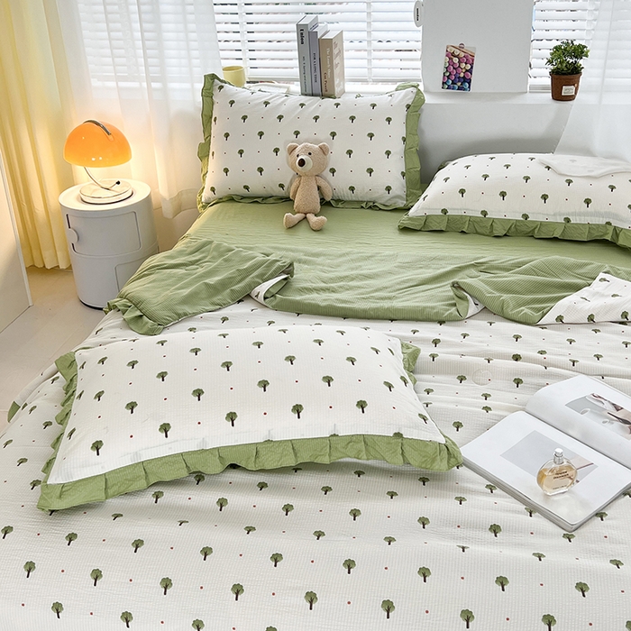 91家纺网 家纺一手货源 找家纺 富之航 2024新款时尚舒适泡泡棉夏被四件套森林