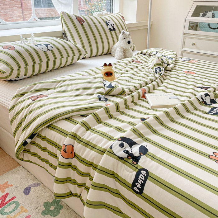 91家纺网 家纺一手货源 找家纺 沐慕 2024新款小清新加厚亲肤针织棉夏被 熊猫派派