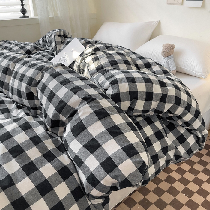 91家纺网 家纺一手货源 找家纺 大柏树 2025新款A类色织全棉水洗棉单品系列-单被套 黑白中格