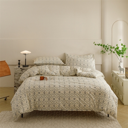 91家纺网 家纺一手货源 找家纺 瑞米家居 2024新款A类全棉针织棉四件套 觅风拾花