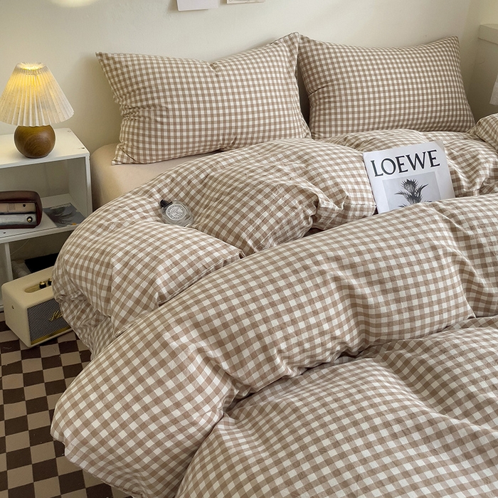 91家纺网 家纺一手货源 找家纺 大柏树 2025新款A类色织全棉水洗棉单品系列-四件套 米小格