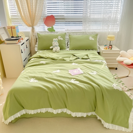 沐慕 2024新款毛巾绣印花夏被四件套 幸运兔-绿