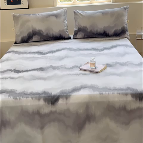 91家纺网 家纺一手货源 找家纺 金丝鸟 2024新款成人款A类全棉老粗布床单 水墨