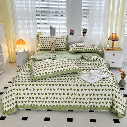 富之航 2024新款时尚舒适泡泡棉夏被四件套绿小心