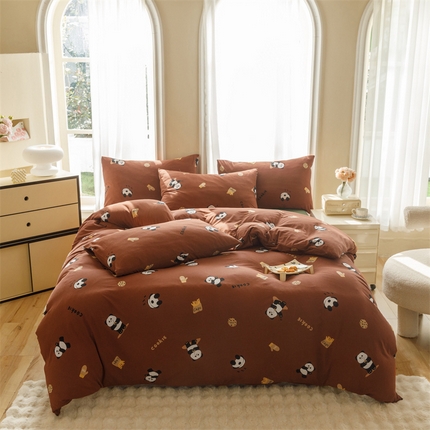 91家纺网 家纺一手货源 找家纺 瑞米家居 2024新款A类全棉针织棉四件套 熊猫-焦糖色