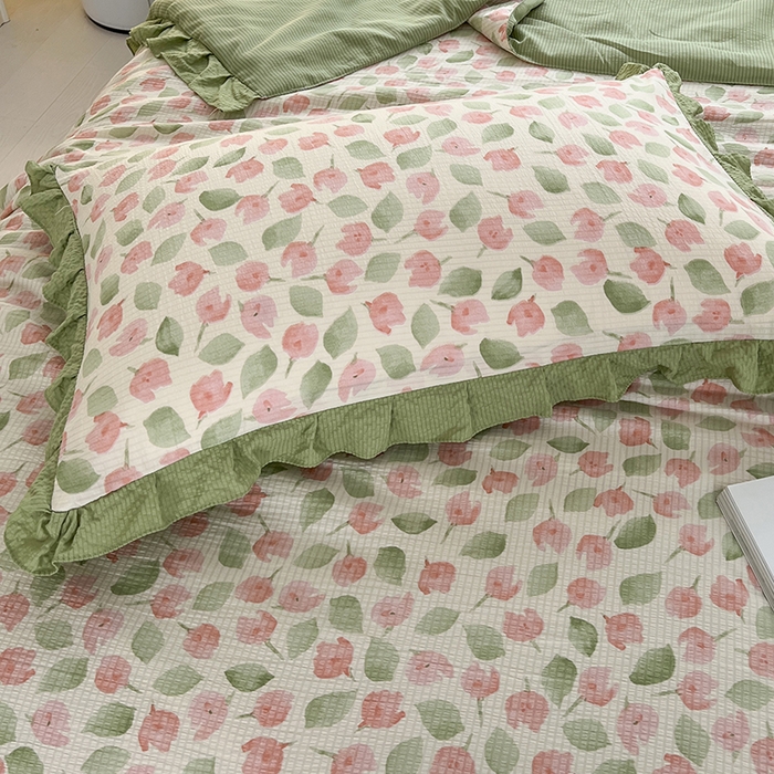 91家纺网 家纺一手货源 找家纺 富之航 2024新款时尚舒适泡泡棉夏被四件套樱花