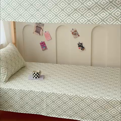 91家纺网 家纺一手货源 找家纺 金丝鸟 2024新款学生款A类全棉老粗布床单 围城 绿