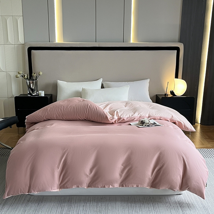 91家纺网 家纺一手货源 找家纺 澳梵2024新款60s全棉纯色单品被套 蜜豆粉-白桃粉