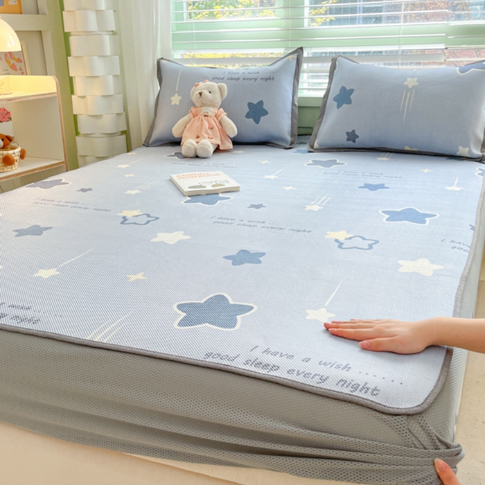 91家纺网 家纺一手货源 找家纺 沐慕 2024新款小清新印花冰藤床笠系列 床笠-星星点点