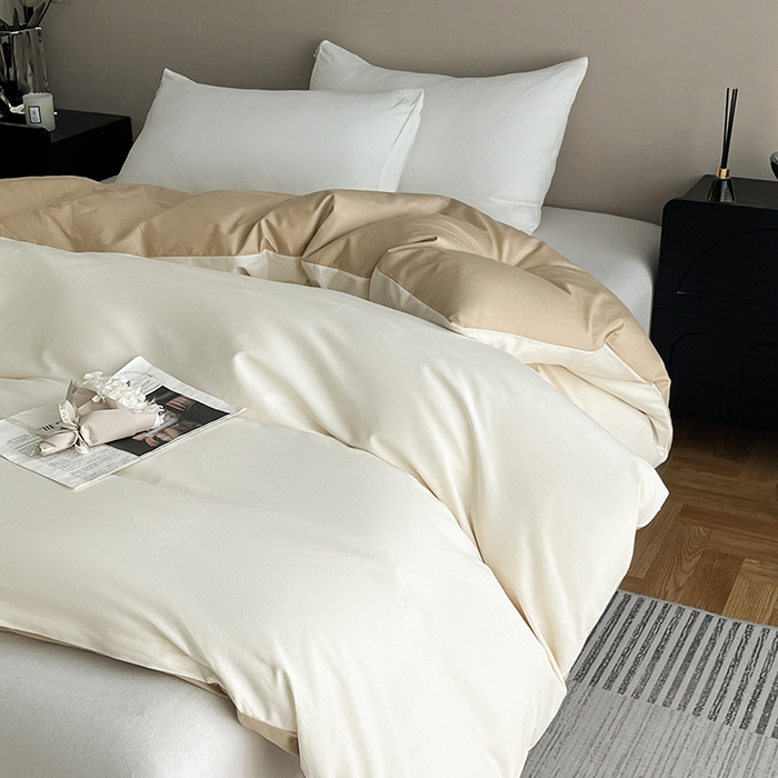 91家纺网 家纺一手货源 找家纺 澳梵2024新款60s全棉纯色单品被套 奶昔白-奇遇金