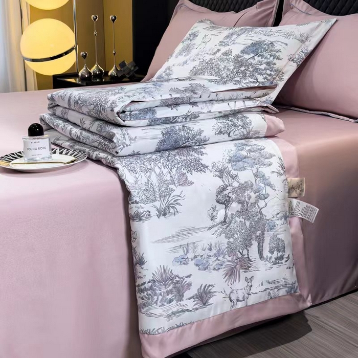 91家纺网 家纺一手货源 找家纺 丽卡家纺  2024新款夏被四件套 紫荆花园