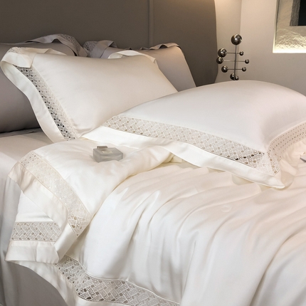 91家纺网 家纺一手货源 找家纺 （总）佳汐蓝家纺 新款60支莱赛尔天丝镂空花边丝悦系列夏被四件套