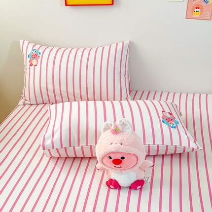 91家纺网 家纺一手货源 找家纺 雅居纺家纺 2024新款全棉绣花A类老粗布单品系列-单枕套 老粗布-小海狸-粉