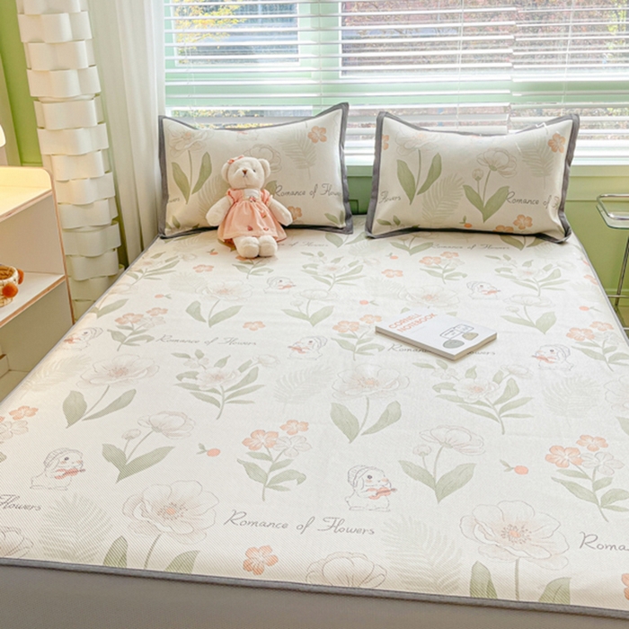 91家纺网 家纺一手货源 找家纺 沐慕 2024新款小清新印花冰藤床笠系列 床笠-森系小兔