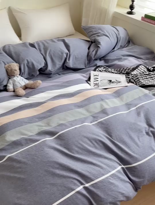 91家纺网 家纺一手货源 找家纺 大柏树 2025新款A类色织全棉水洗棉单品系列-单被套 流年灰