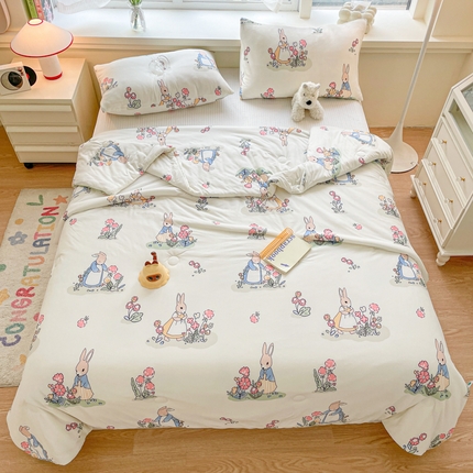 沐慕 2024新款小清新加厚亲肤针织棉夏被 花丛兔