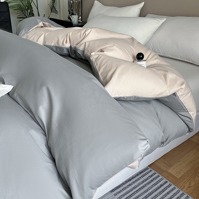 91家纺网 家纺一手货源 找家纺 澳梵2024新款60s全棉纯色单品被套 椰子灰-白桃粉